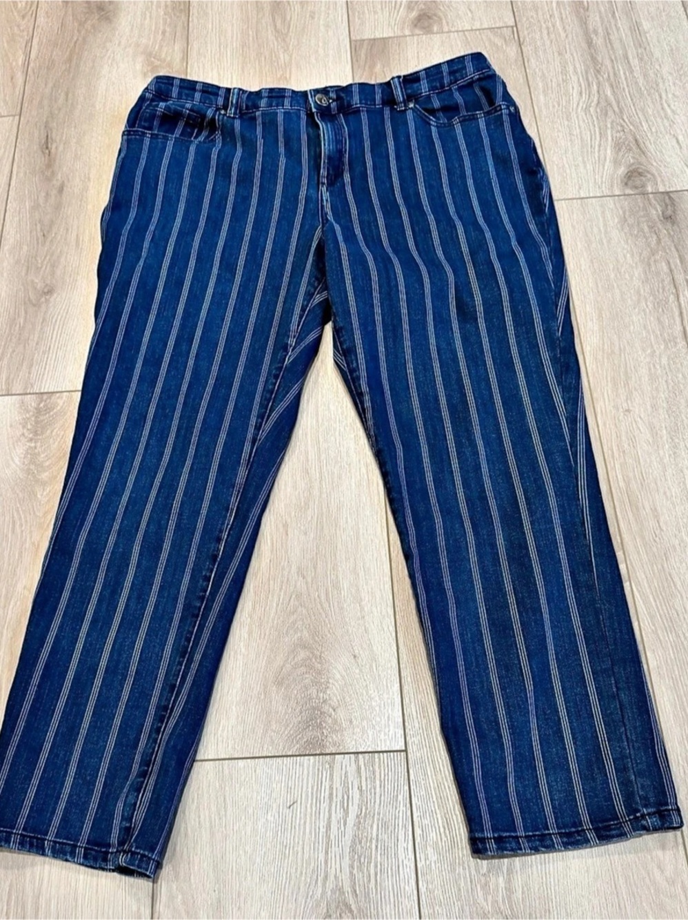 Style & Co Slim Ankle Striped Jeans Blue Waist 14